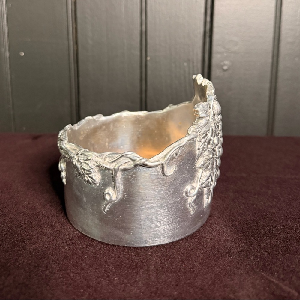 Vintage Ornate Silver Cuff with Leaf and Berry Wine Bottle Coaster - Picture 2 of 9